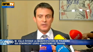 Manuel Valls évoque la manifestation des policiers et gendarmes qui dénoncent un manque de moyen.